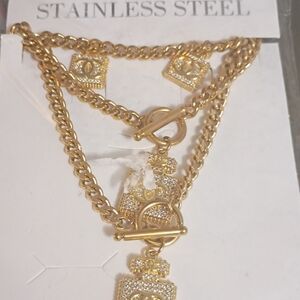 Source Unknown Gold-Tone Layered Pendant Necklace Set with Crystal Accents